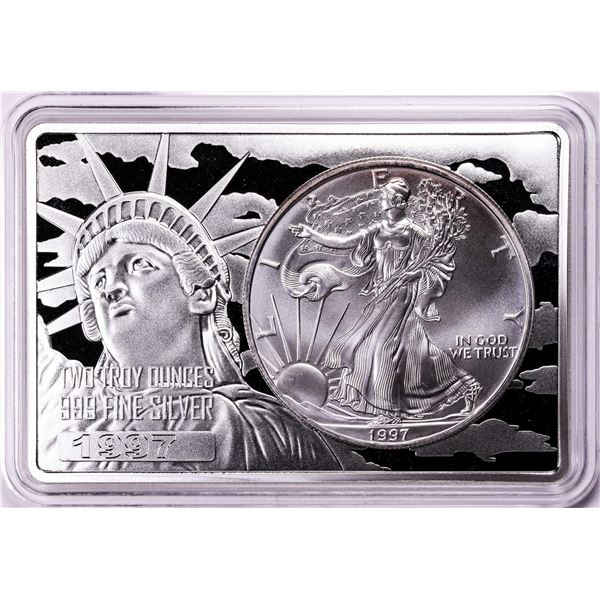 1997 $1 American Silver Eagle Coin & 2oz Silver Bar Set