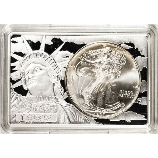 1995 $1 American Silver Eagle Coin & 2oz Silver Bar Set