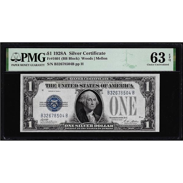 1928A $1 Funnyback Silver Certificate Note Fr.1601 PMG Choice Uncirculated 63EPQ
