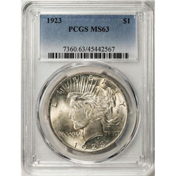 1923 $1 Peace Silver Dollar Coin PCGS MS63