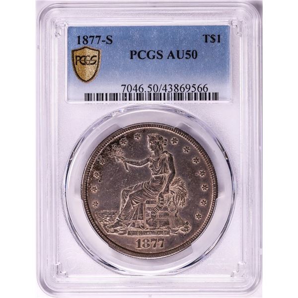 1877-S $1 Trade Silver Dollar Coin PCGS AU50