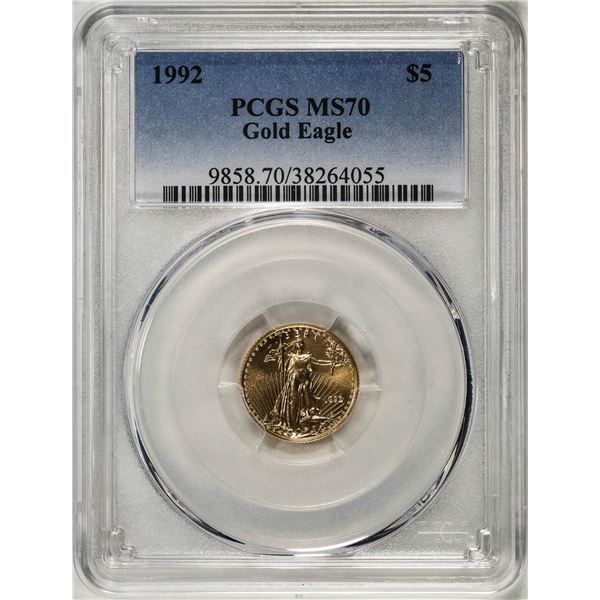 1992 $5 American Gold Eagle Coin PCGS MS70