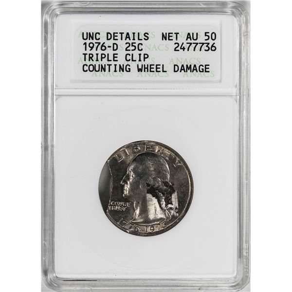 1976-D Washington Quarter Coin Mint ERROR Triple Clip ANACS AU50 Net