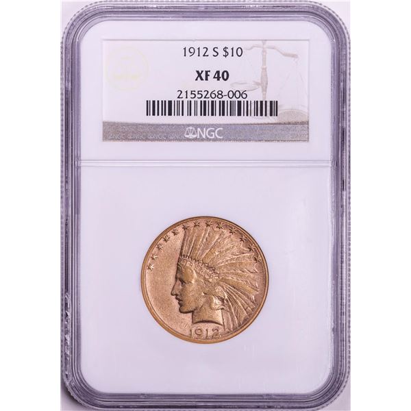 1912-S $10 Indian Head Eagle Gold Coin NGC XF40