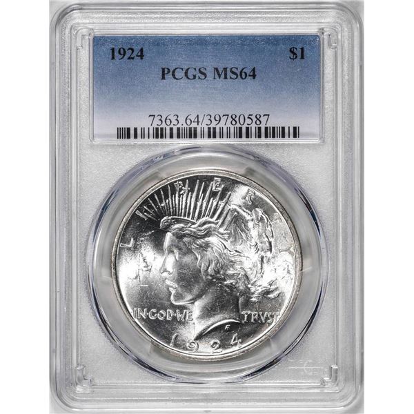 1924 $1 Peace Silver Dollar Coin PCGS MS64
