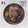 Image 1 : 1922-D $1 Peace Silver Dollar Coin Nice Toning