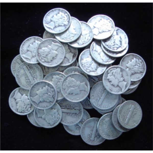 Lot of (50) Mercury Dimes - Circulated