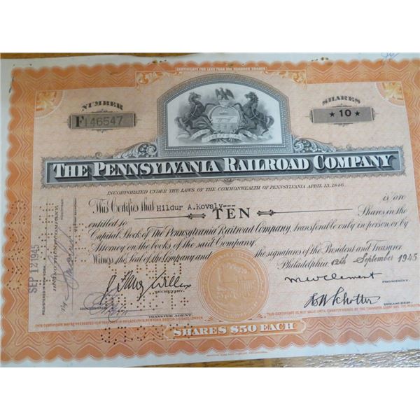 Pennsylvania Railroad Stock Certificate