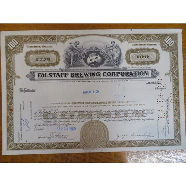 Falstaff Brewing Co. Stock Certificate