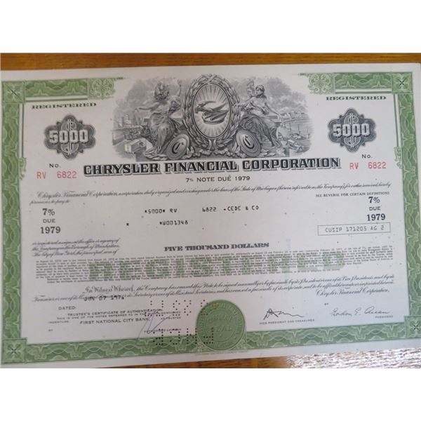 Chrysler Finance Stock Certificate
