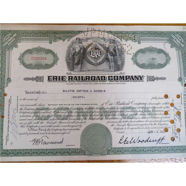 Erie Railroad Stock Certificate
