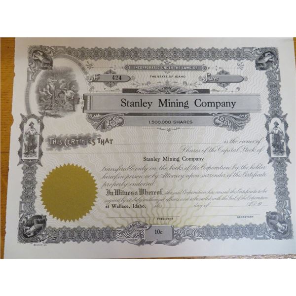 Stanley Mining Co. Stock Certificate