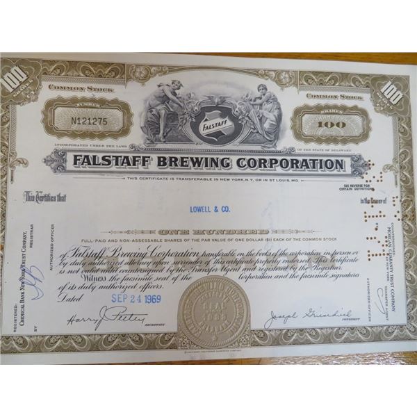 Falstaff Brewing Stock Certificate