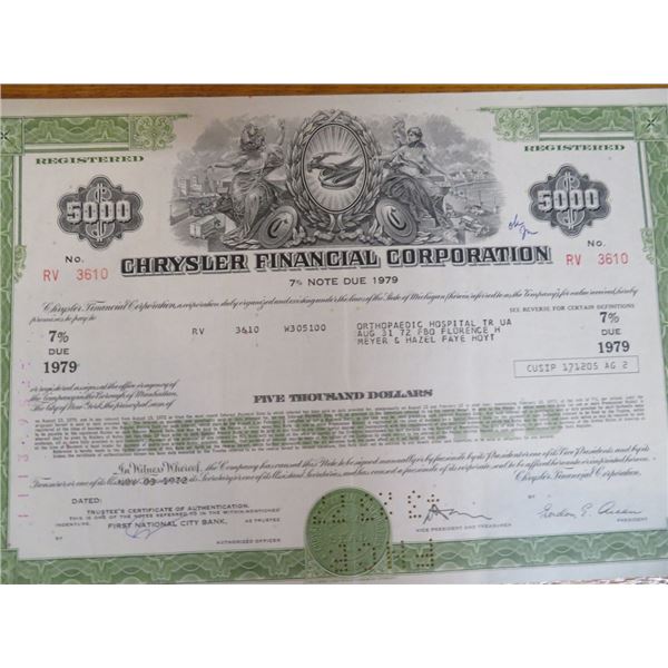 Chrysler Finance Stock Certificate