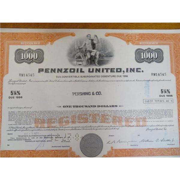 Pennzoil United Stock Certificate