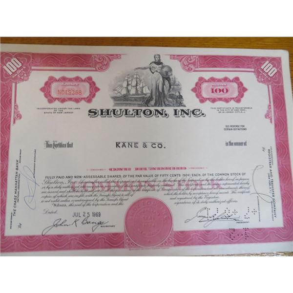 Shulton Stock Certificate Cool Ship Art!