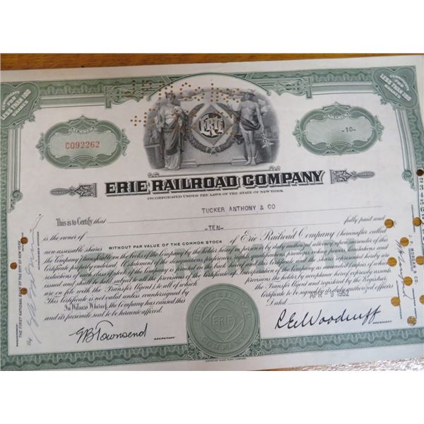 Erie Railroad Stock Certificate