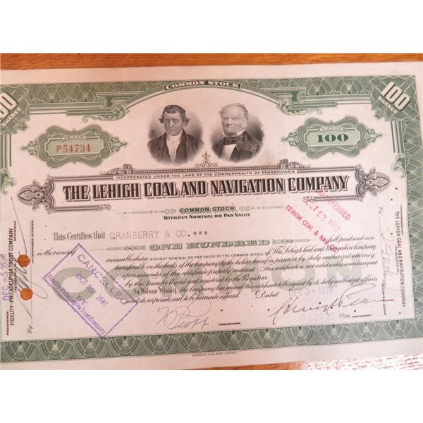 Lehigh Coal & Navigation Stock Certificate