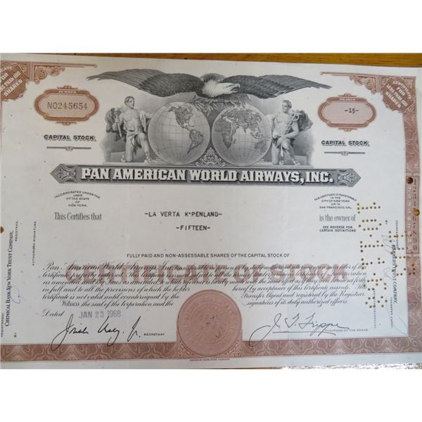 Pan American Airways Stock Certificate