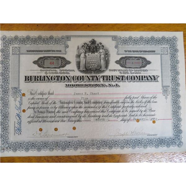 Burlington County Trust Stock Certificate