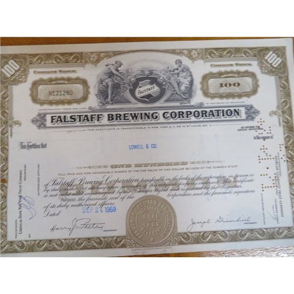 Falstaff Brewing Co. Stock Certificate