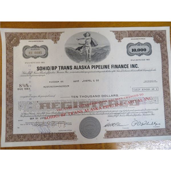 Sohio/BP Alaska Pipeline Stock Certificate