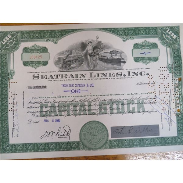 Seatrain Lines Stock Certificate