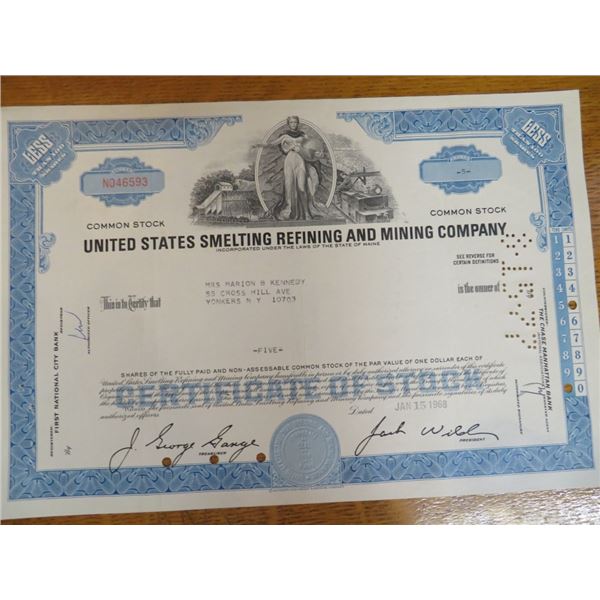 USA Smelting & Mining Co. Stock Certificate