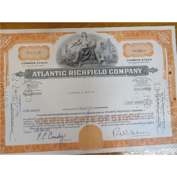 Atlantic Richfield Stock Certificate