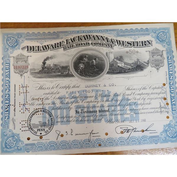 Delaware-Lackawanna Railroad Stock Certificate