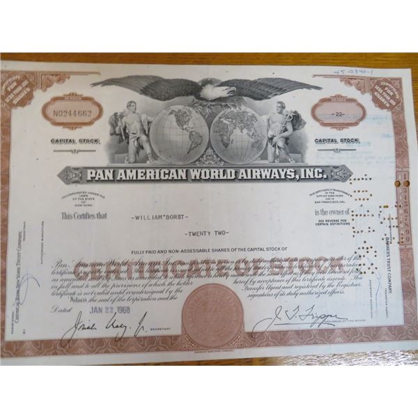 Pan Am Airways Stock Certificate