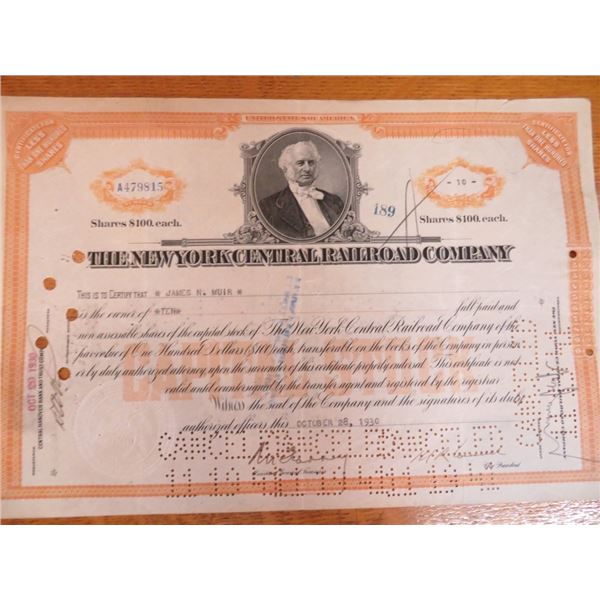 NY Central R/R Stock Certifcate