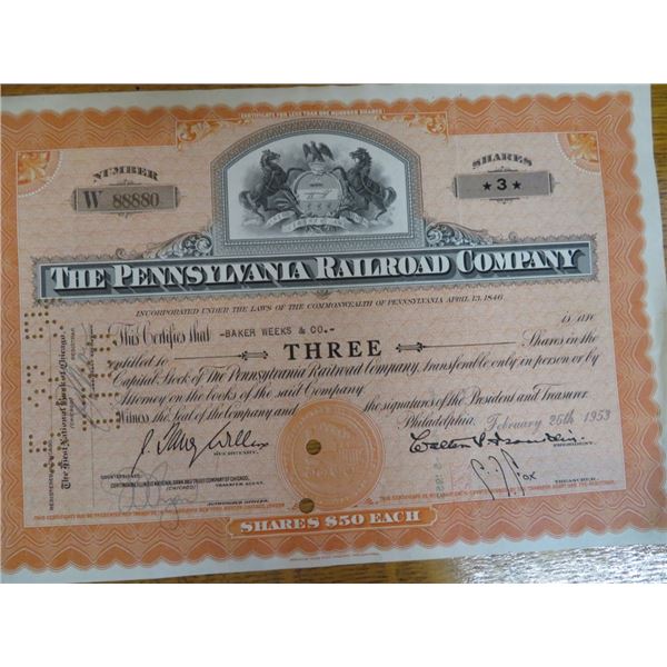 Pennsylvania Railroad Stock Certificate