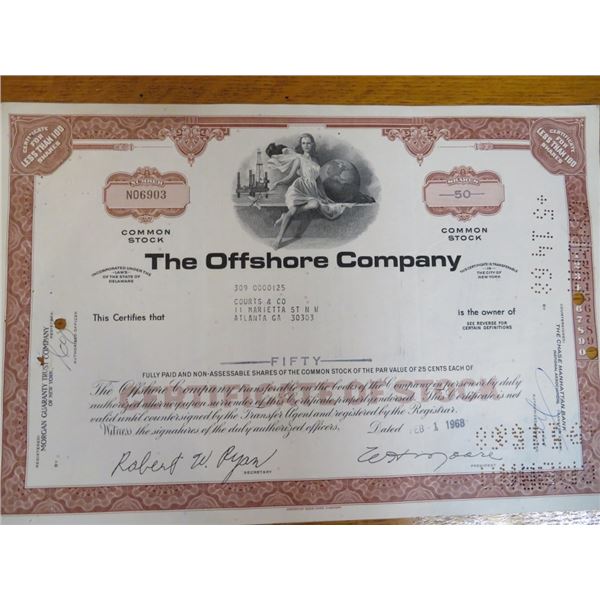 Offshore Stock Certificate Cool Oil Derrick!
