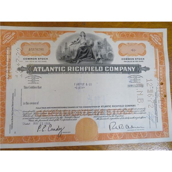 Atlantic Richfield Stock Certificate