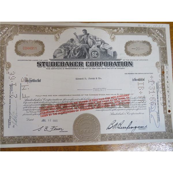 Studebaker Stock Certificate