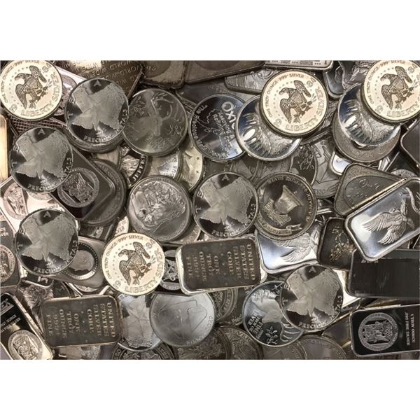 Lot of (10) Random type 1 oz Silver Bars/Rounds