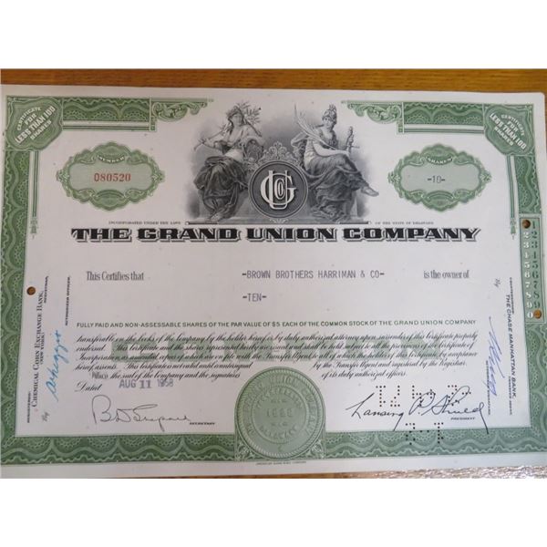 Grand Union Co. Stock Certificate
