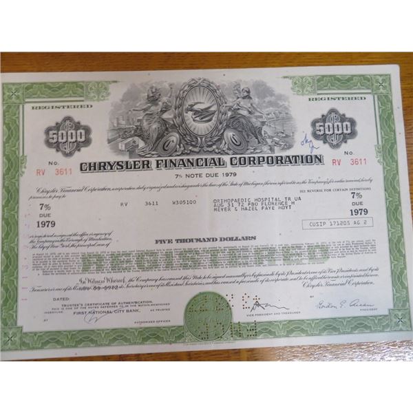 Chrysler Financial Stock Certificate