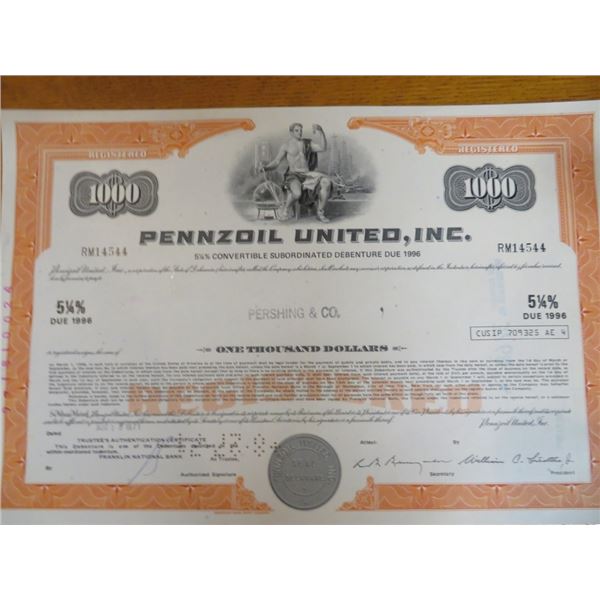 Pennzoil Famous Stock Certificate