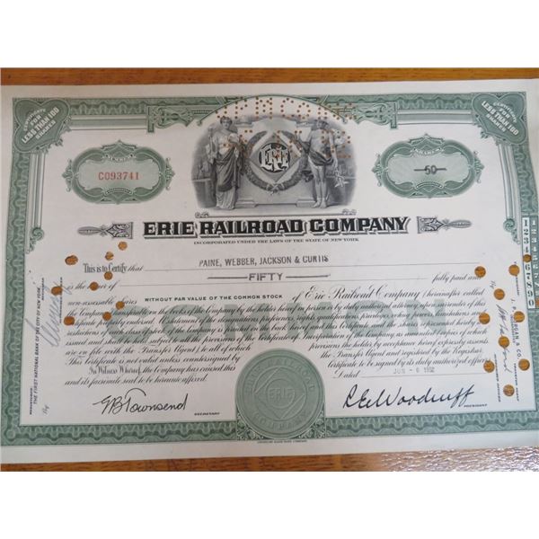 Erie Railroad Stock Certificate