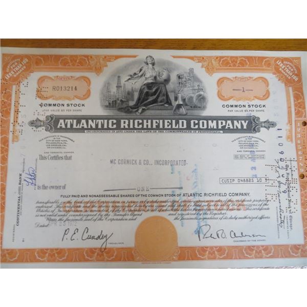 Atlantic Richfield Stock Certificate