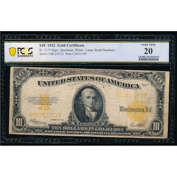 1922 $10 Gold Certificate PCGS 20
