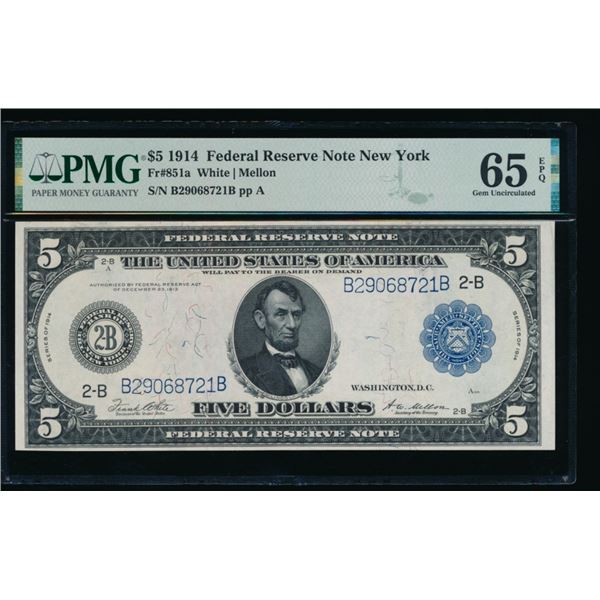 1914 $5 New York FRN PMG 65EPQ