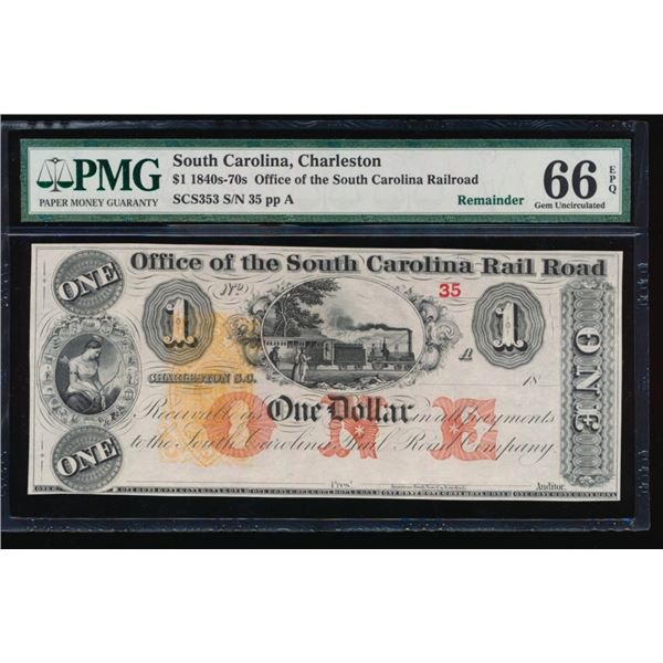 1840's-70's $1 Charleston SC Obsolete PMG 66EPQ