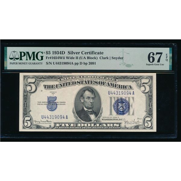 1934D $5 Silver Certificate PMG 67EPQ