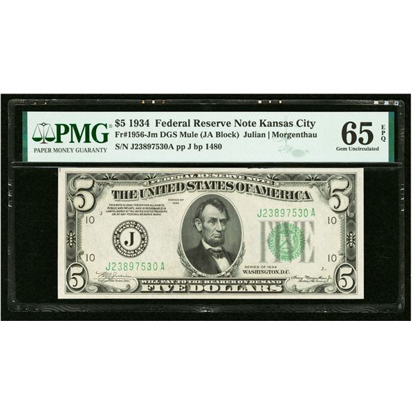 1934 $5 Kansas City FRN PMG 65EPQ