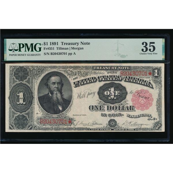 1891 $1 Treasury Note PMG 35