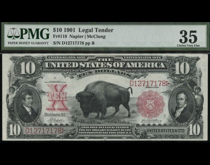 1901 $10 Bison Legal Tender Note PMG 35