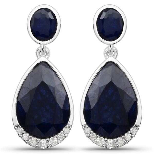 Rhodium Plated 7.76ctw Sapphire and Diamond Earrings